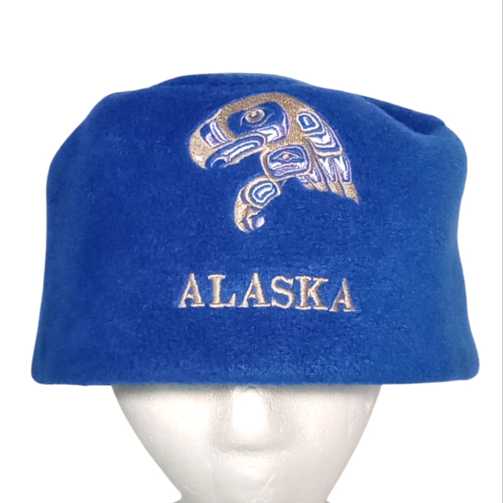 Alaska Embroidered Square Blocked Northern Lights 100% Polyester Winter Blue Hat